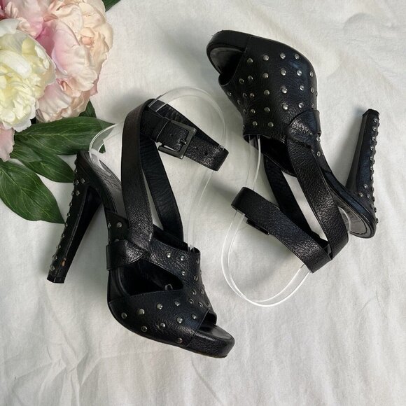 Givenchy Black Studded Leather High Heel Sandals | Size 36 | Ankle Strap + Peep - Picture 9 of 11